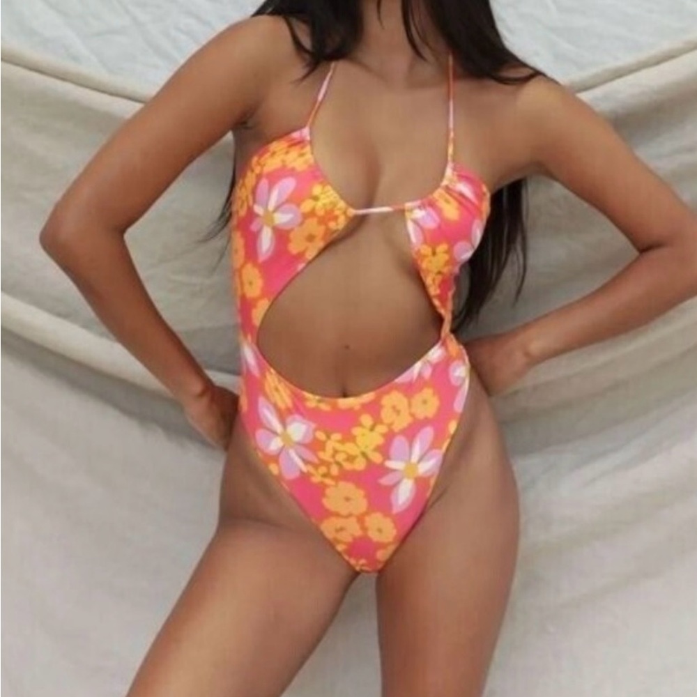 Free People x Stone Fox Swim Leilei One Piece Floral Cutout Swimsuit M NWT